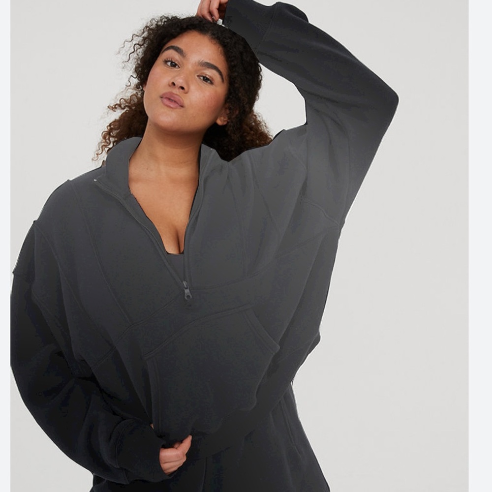 aerie Charcoal Half-Zip Oversized Hoodie
